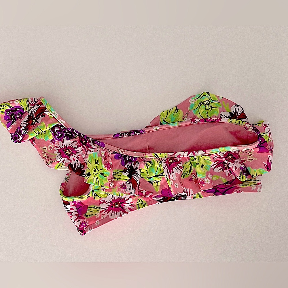 VICTORIA'S SECRET Pink Purple Red Floral 1 Shoulder Top & Thong SWIM Set EUC S - Picture 8 of 12